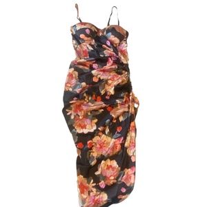 NWT Floral Satiny Dress Bustier Rouched Details Size M Forever21
